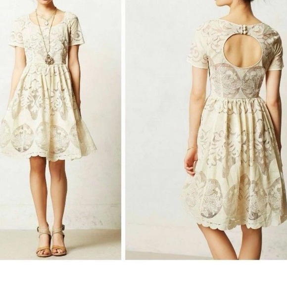 Tracy Reese Dresses & Skirts - Delicate Tracy Reese Cream Backless Lace Dress, Cotton, Cute Back Open Design